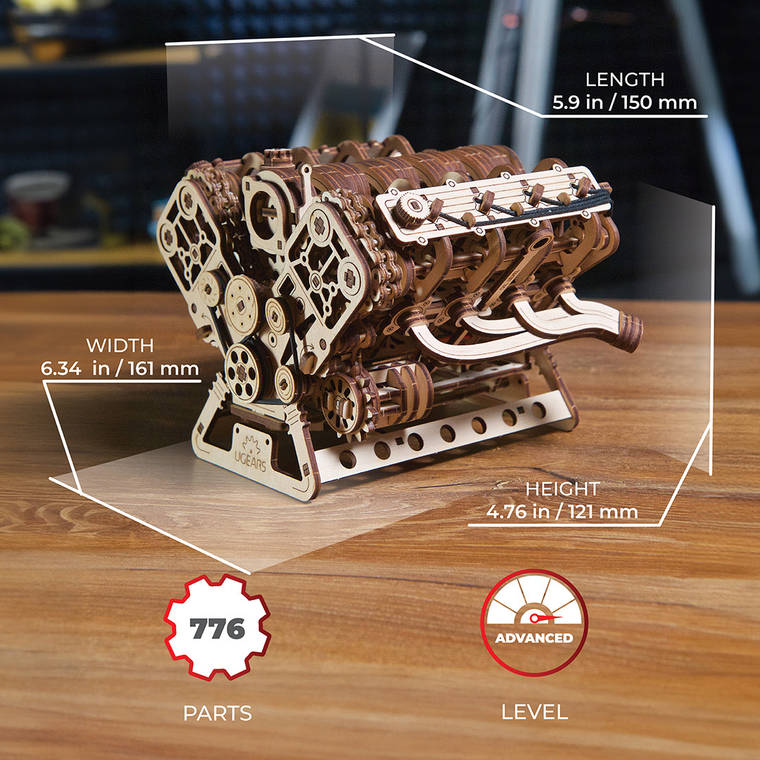 Ugears 3D model kit V8 Engine