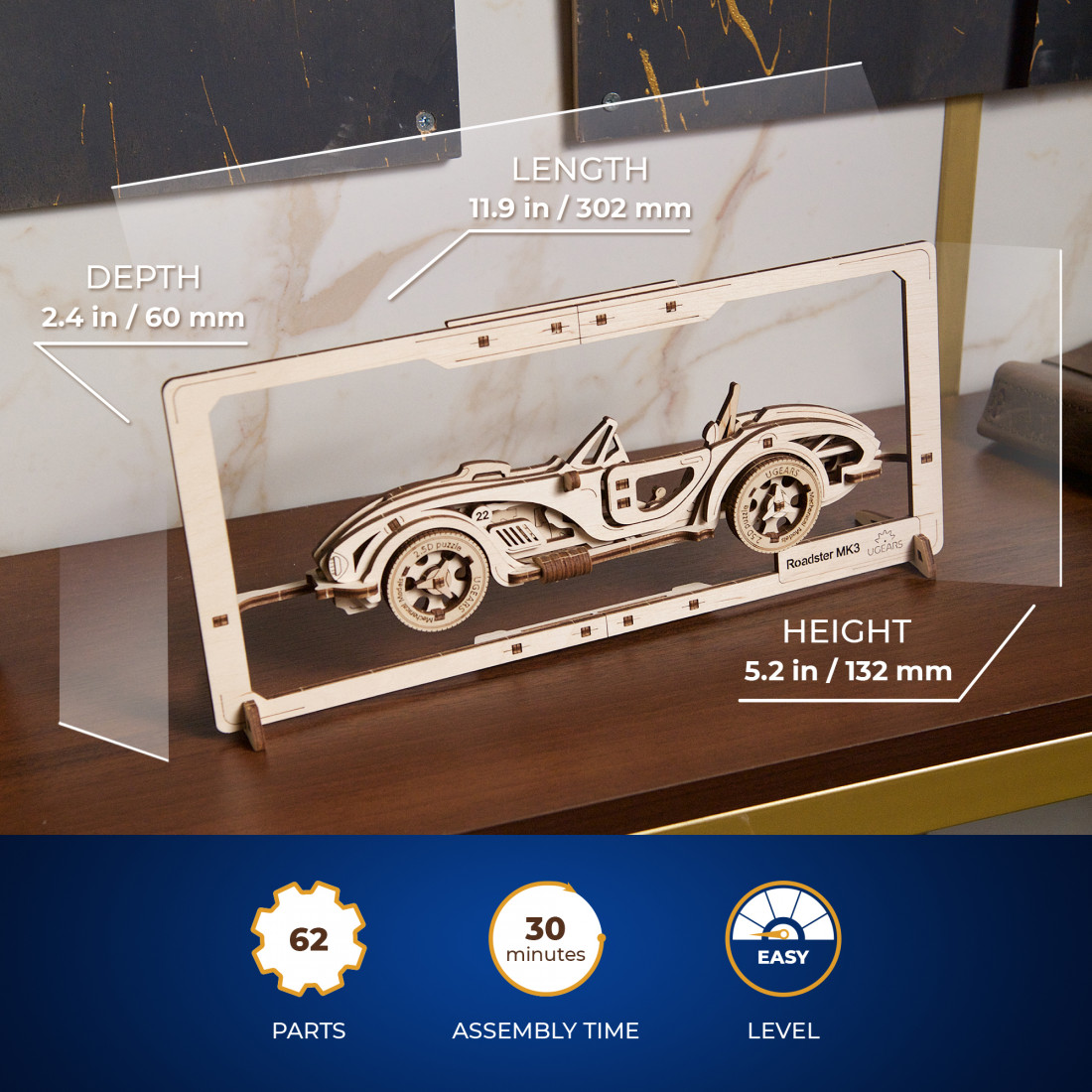 Ugears - Puzzle 3D mécanique en bois Voiture roadster