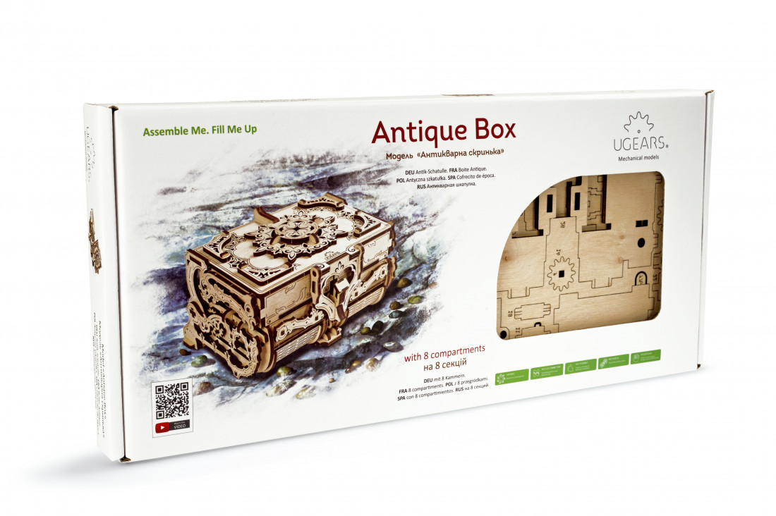Ugears Mechanical Model  Antique Box wooden puzzle and construction kit  for self-assembly and collection