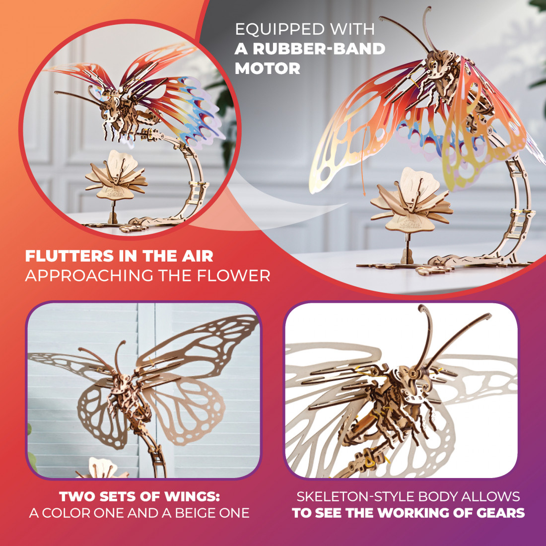 Ugears Mechanical Model | Butterfly wooden construction kit for