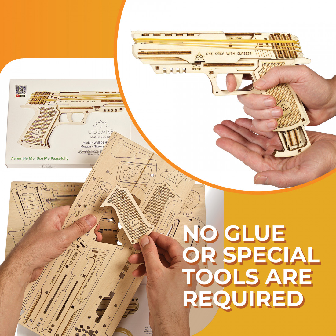 Puzzle en bois 3D Revolver, jouet pistolet à assembler à la main