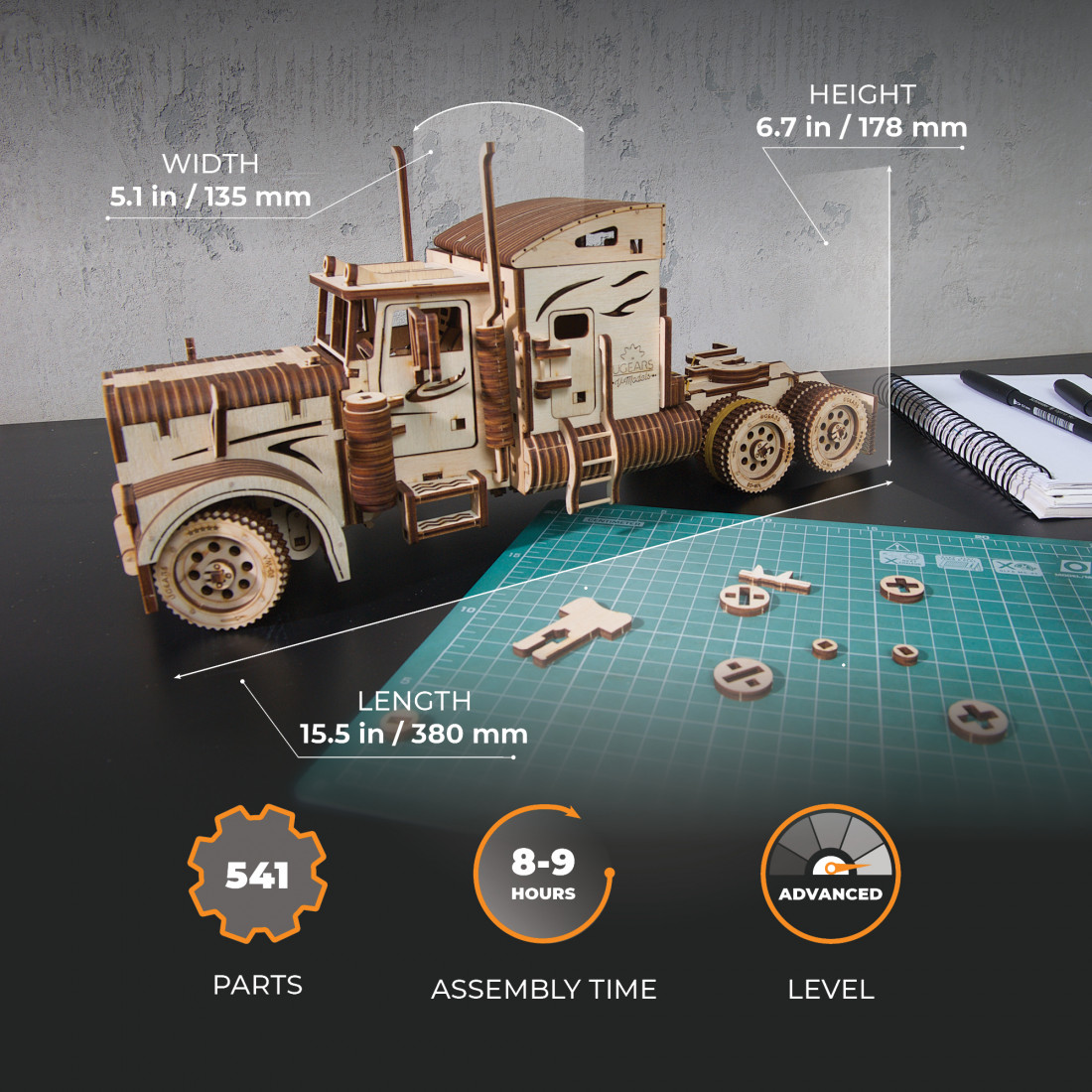 Ugears Mechanical Model | Heavy Boy Truck VM-03 wooden construction kit for  self-assembly then play