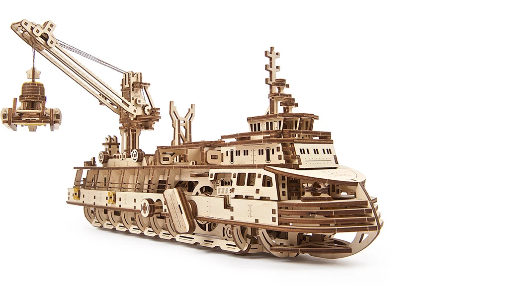 3d DIY Puzzle for sale online UGEARS 575 Pcs Research Vessel Mechanical Wooden Model Kit 