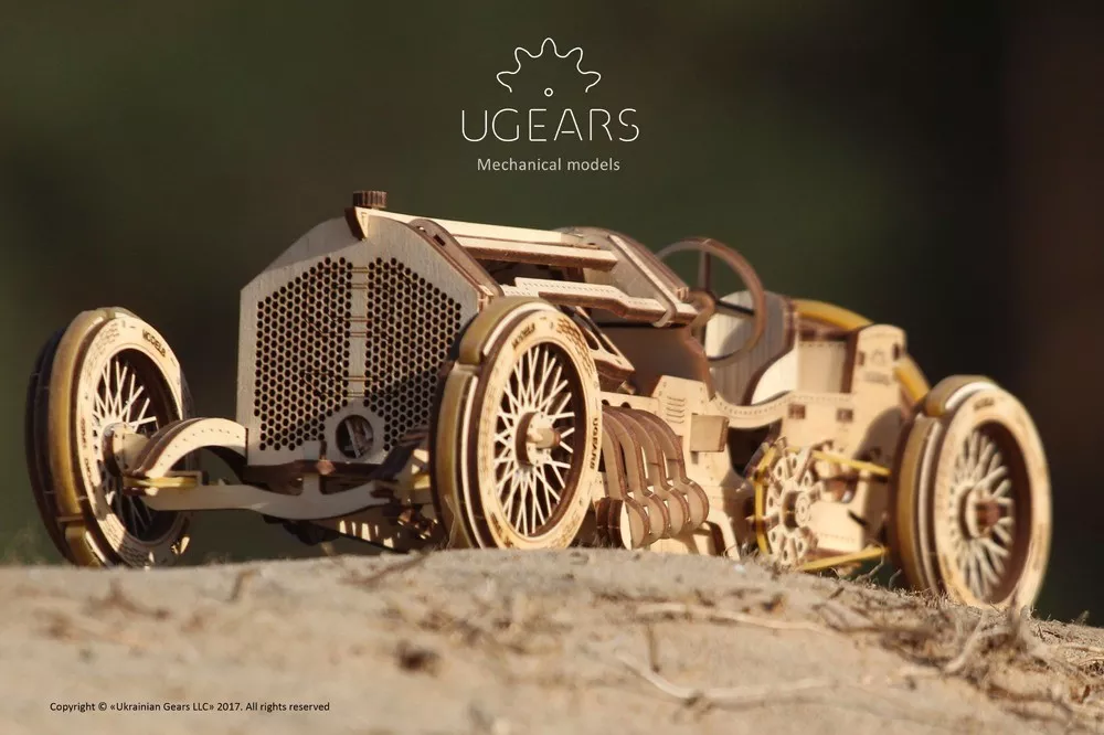 UGEARS U-9 Grand Prix Rennwagen 3d Puzzle Mechanischer Modellbausatz Holzpuzzle 