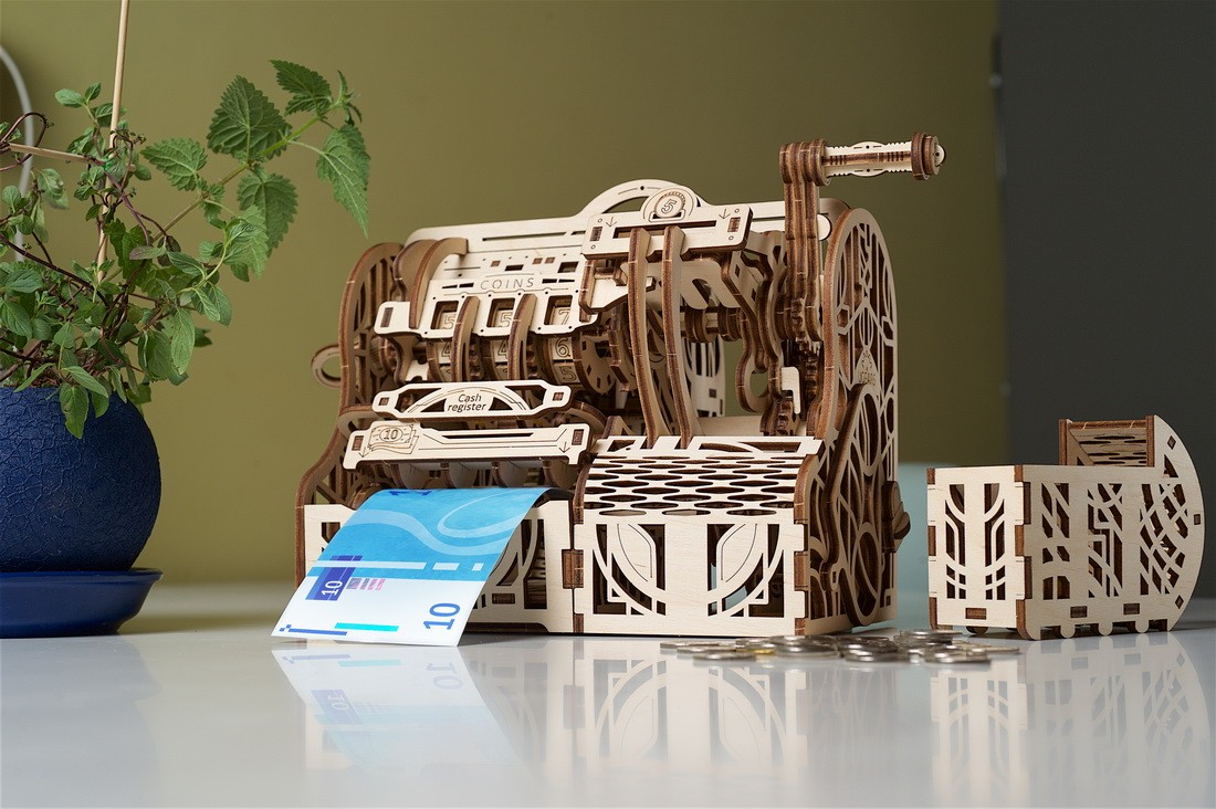 3D DIY Puzzle UGEARS 405 pcs CASH REGISTER Mechanical Wooden Model KIT 