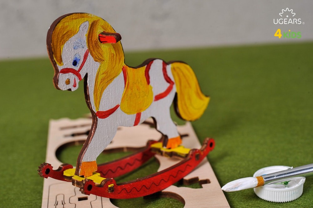 Holzmodell 3D Puzzle für Kinder UGEARS Schaukelpferd zum ausmalen 