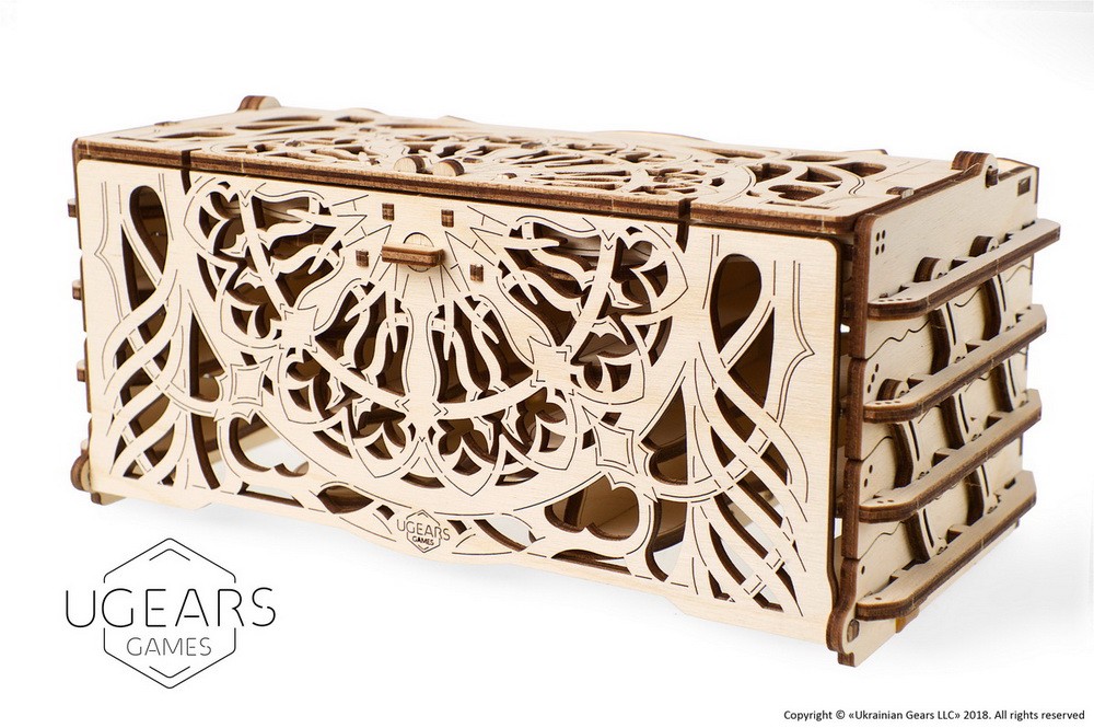 Self Assembling Ugears Playing Cards Storage Box Wooden Model KIT 3D Puzzle