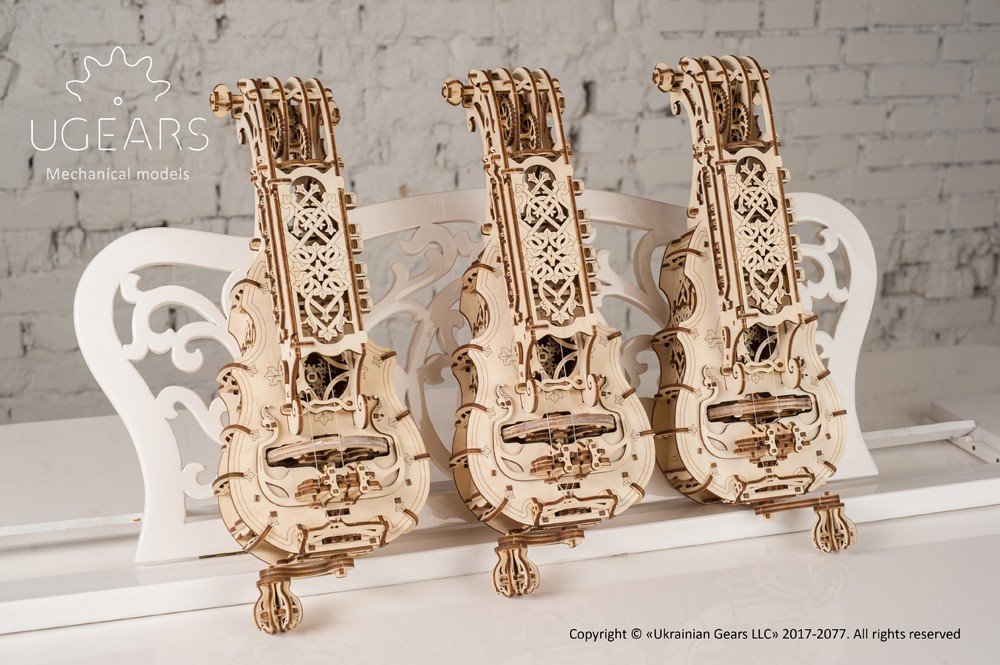 Hurdy Gurdy Musical Instrument UGears Mechanical Models 3-D Wooden Puzzle 