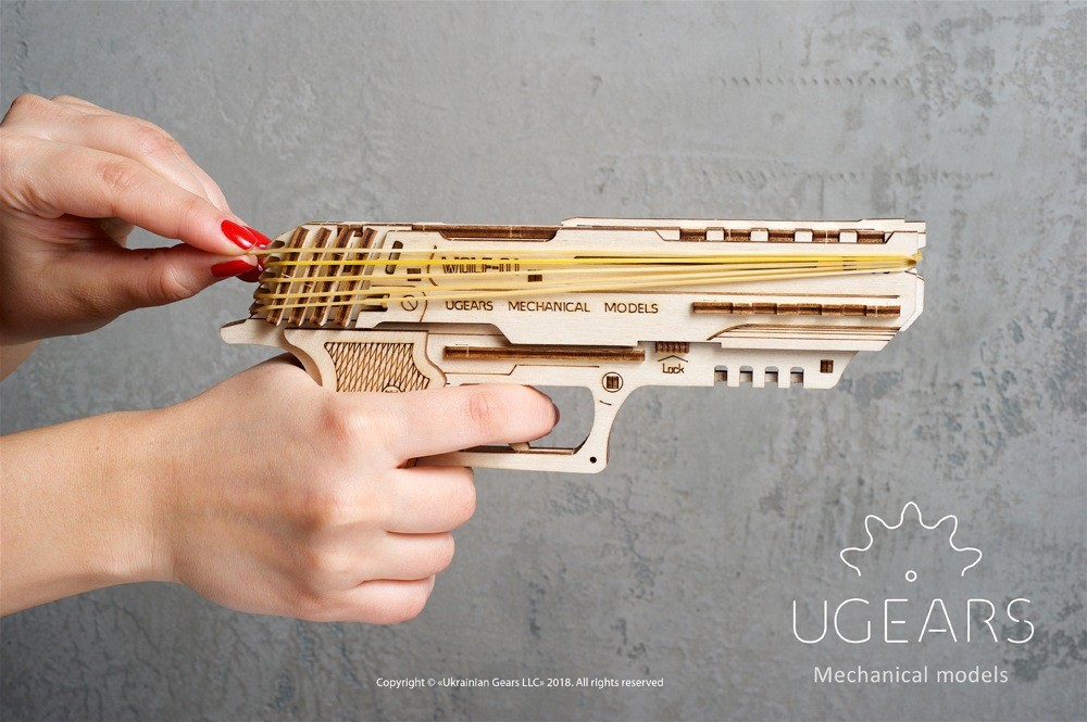 UGEARS Wolf-01 Handgun Rubberband Gun Mechanical 3d Wood Puzzle for sale online 