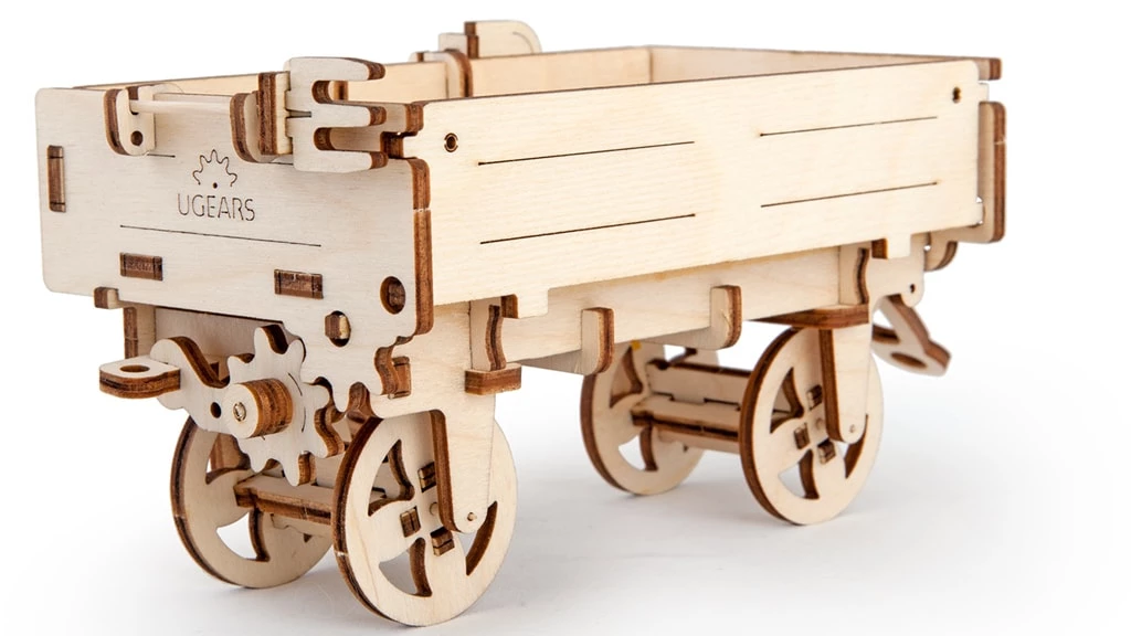 Ugears Traktor mit Anhänger Holz 3 D Holzbausatz Bau Holzpuzzle Modellbausatz 