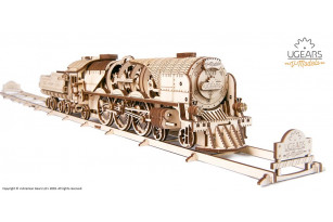 UGEARS Mechanisches Holzmodell | V-Express Dampflokomotive mit  Tender Holz Puzzle Bausatz