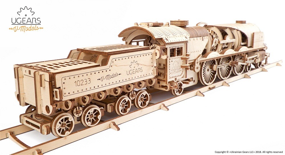 Ugears Mechanical Model V Express Steam Train with Tender wooden