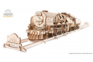 UGEARS Mechanisches Holzmodell | V-Express Dampflokomotive mit  Tender Holz Puzzle Bausatz