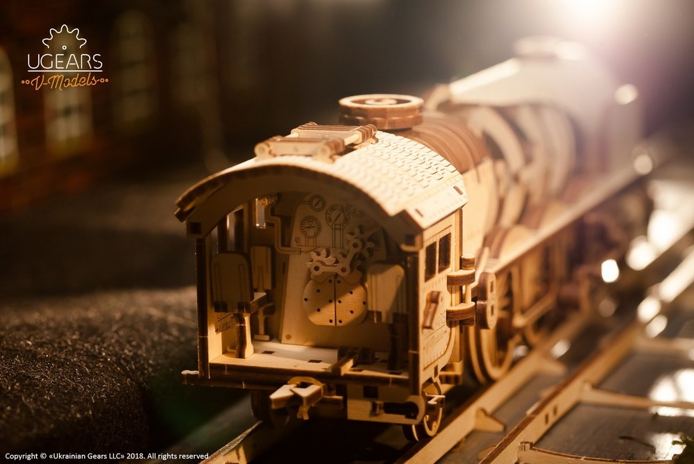 Ugears Mechanical Model  V-Express Steam Train with Tender wooden  construction kit