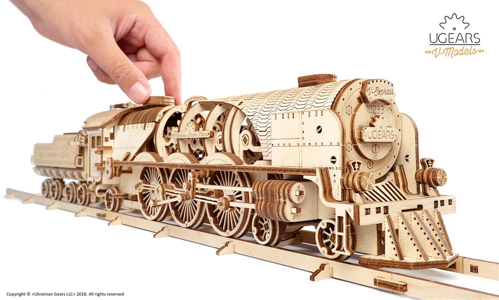 NEW UGears V-Express Steam Train with Tender Wooden Mechanical Model