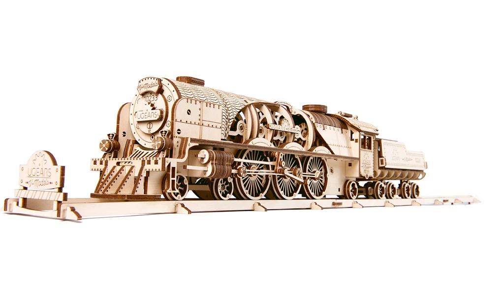 NEW UGears V-Express Steam Train with Tender Wooden Mechanical Model