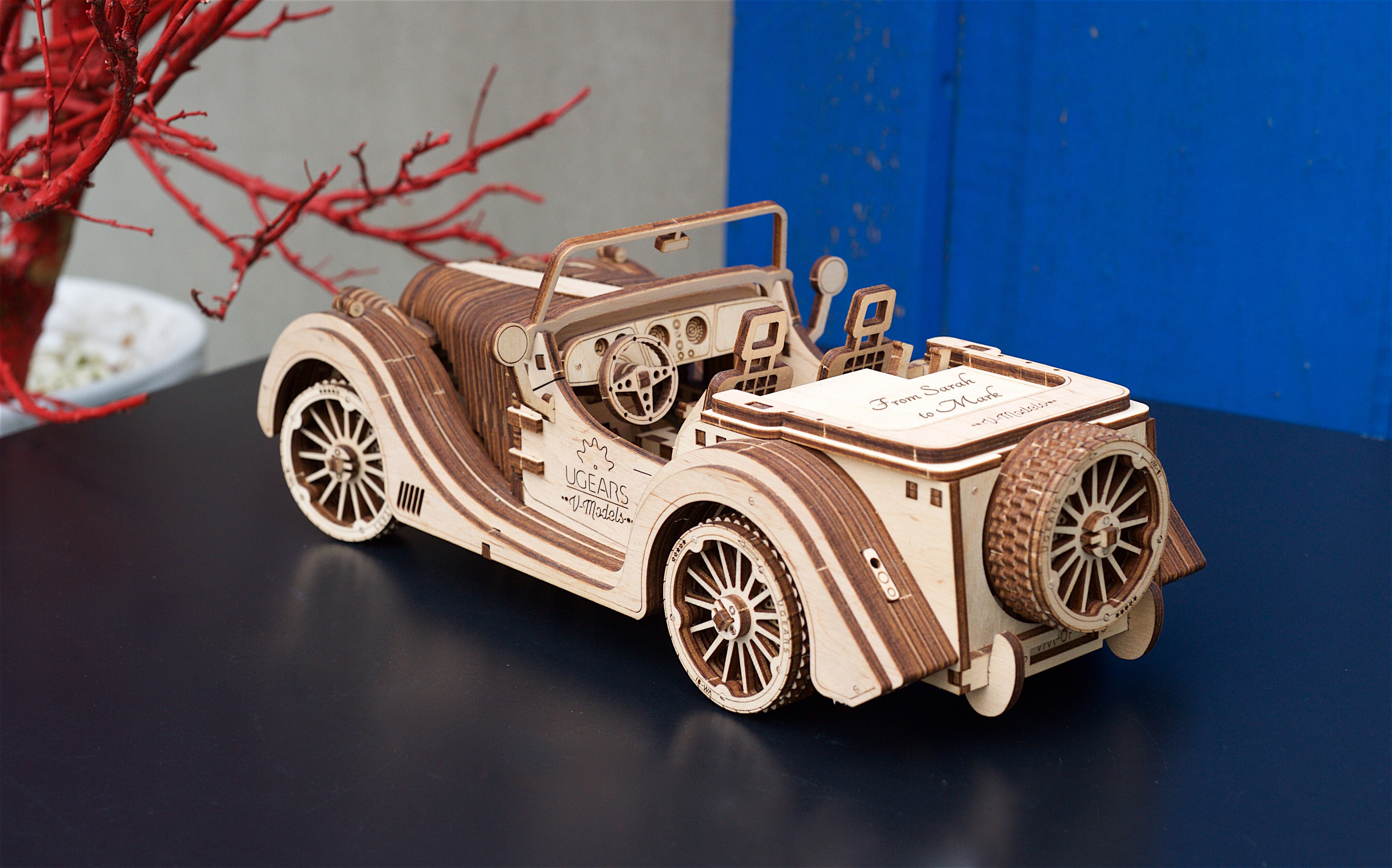 Ugears wooden mechanical DIY 3D puzzle Roadster VM-01 with engraving